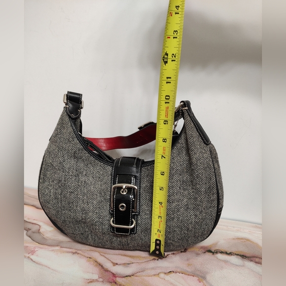 Vintage Coach 1407 Hobo Bag Black & Gray Wool Tweed with Leather & Patent Trim - Picture 9 of 13